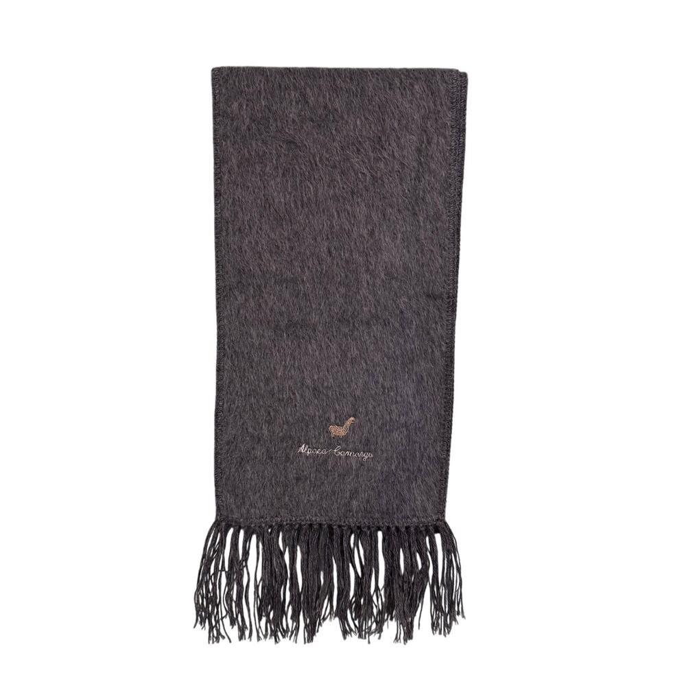Alpaca Camargo Scarf Gray Long Solid Wool Fringed Neck Scarf Soft Cozy Warm